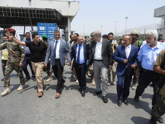 The Minister of Transport and the Governor of Aden on a visit to Aden Container Terminal